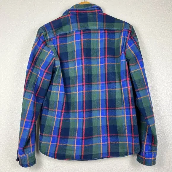 Express Shacket Mens Medium Blue Plaid Flannel Button Up 90s Grunge Preppy - Picture 2 of 5